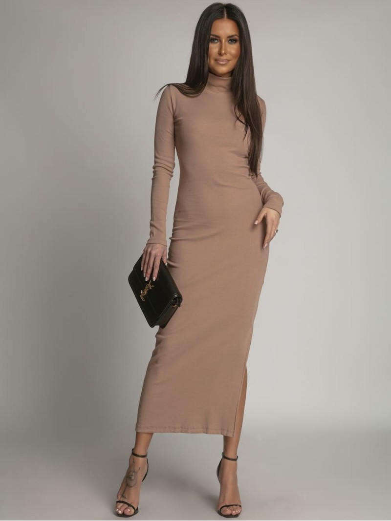 Rochie maxi mulata din bumbac cu guler cappuccino FG680